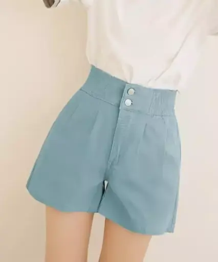 粉藍色高腰短褲